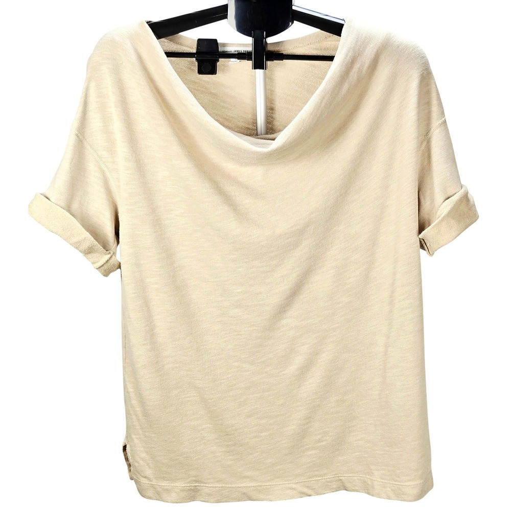 Women's Standard James Perse Size 3 Beige Cowl Neck Short Sleeve Slub Knit Top